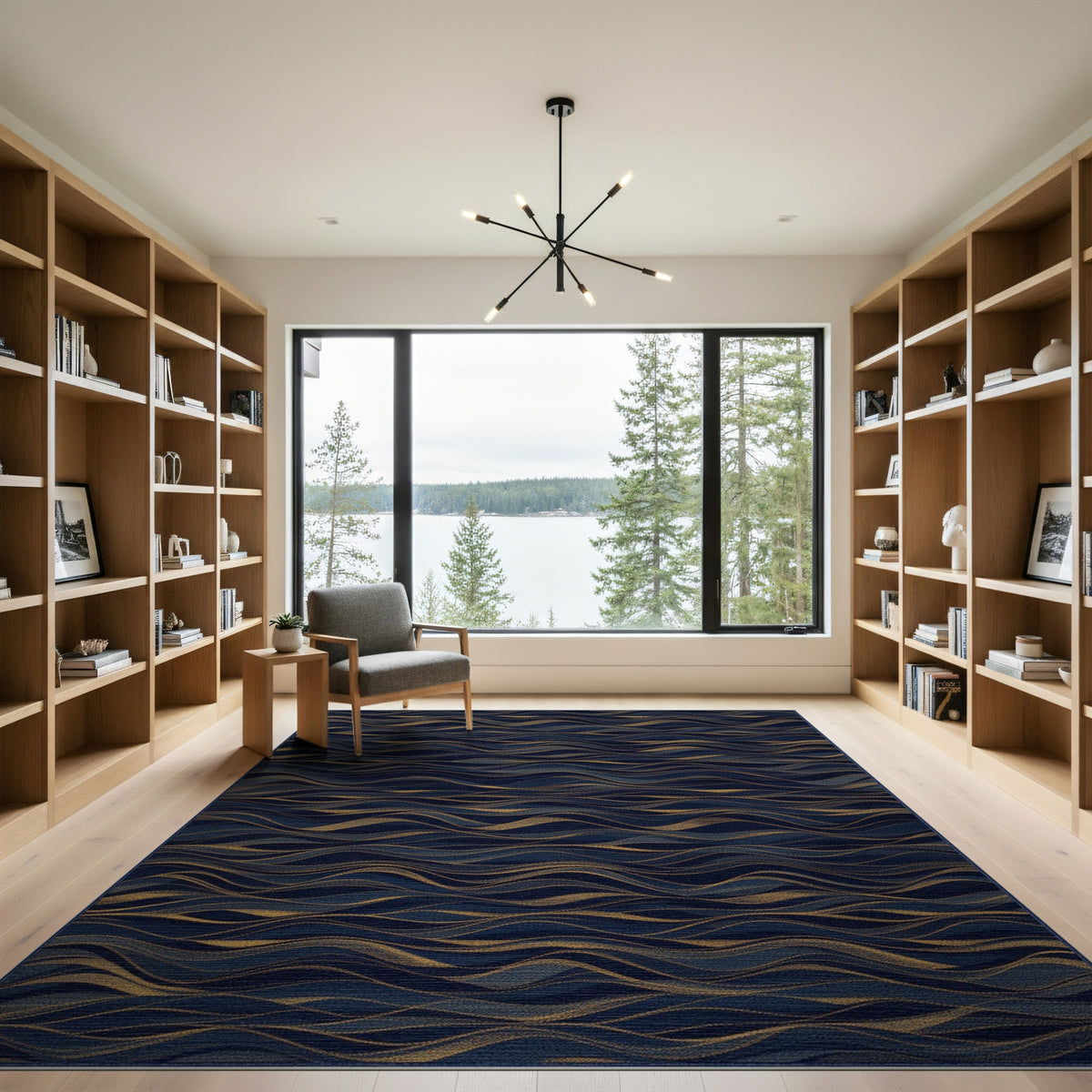 Abstract Area Navy Gold Wave Abstract Area Rug