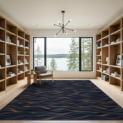 Abstract Area Navy Gold Wave Abstract Area Rug