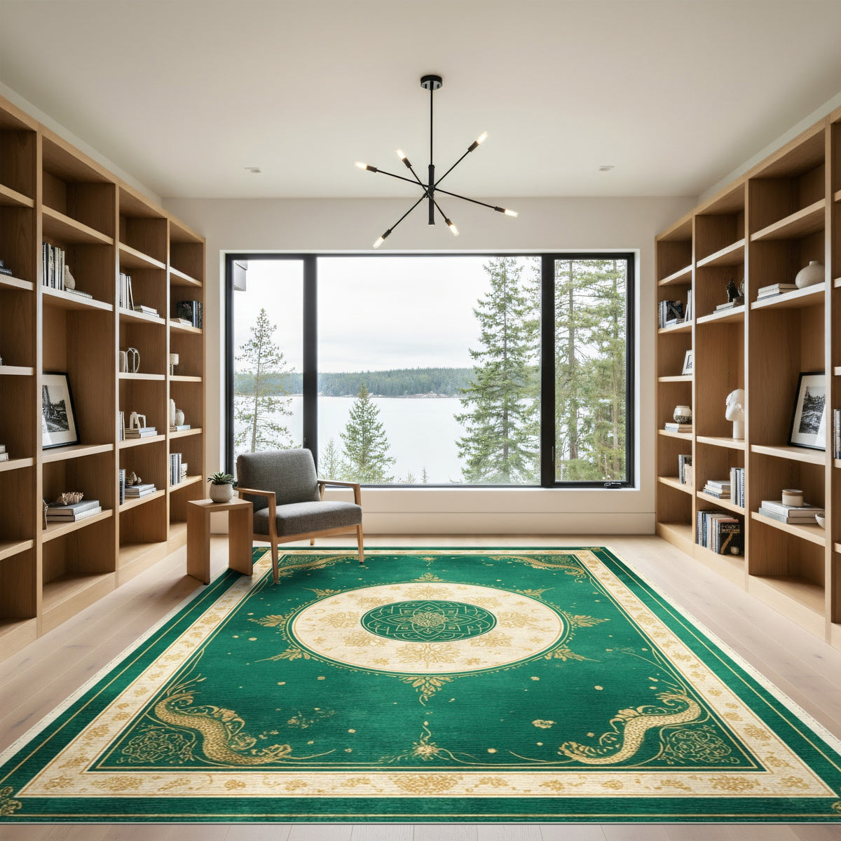 Emerald Green Dragon Mandala Area Rug