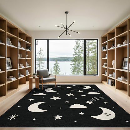 Celestial Moon Stars Kids Washable Area Rug