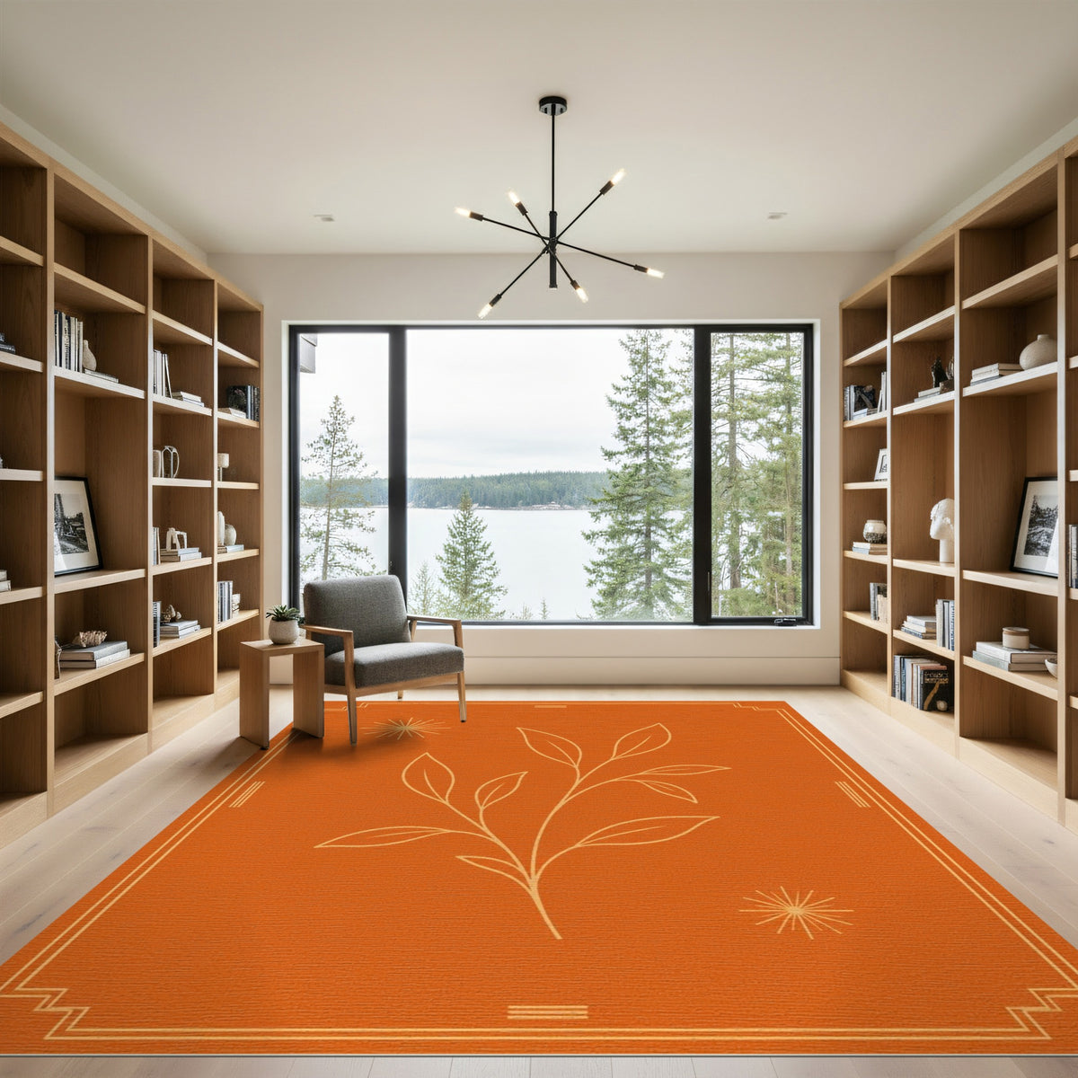 Orange Botanical Leaf Vintage Rug