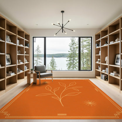Orange Botanical Leaf Vintage Rug