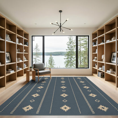 Blue and Teal Blue Heritage Tribal Area Rug