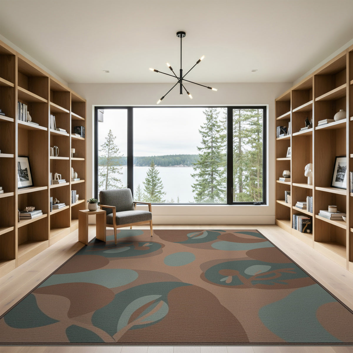 Abstract Brown Teal Organic Area Rug