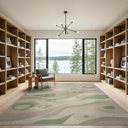 Beige and Neutral Organic Wave Beige Area Rug
