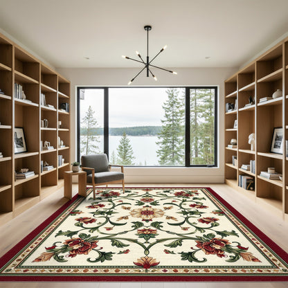 Red Floral Vine Vintage Area Rug