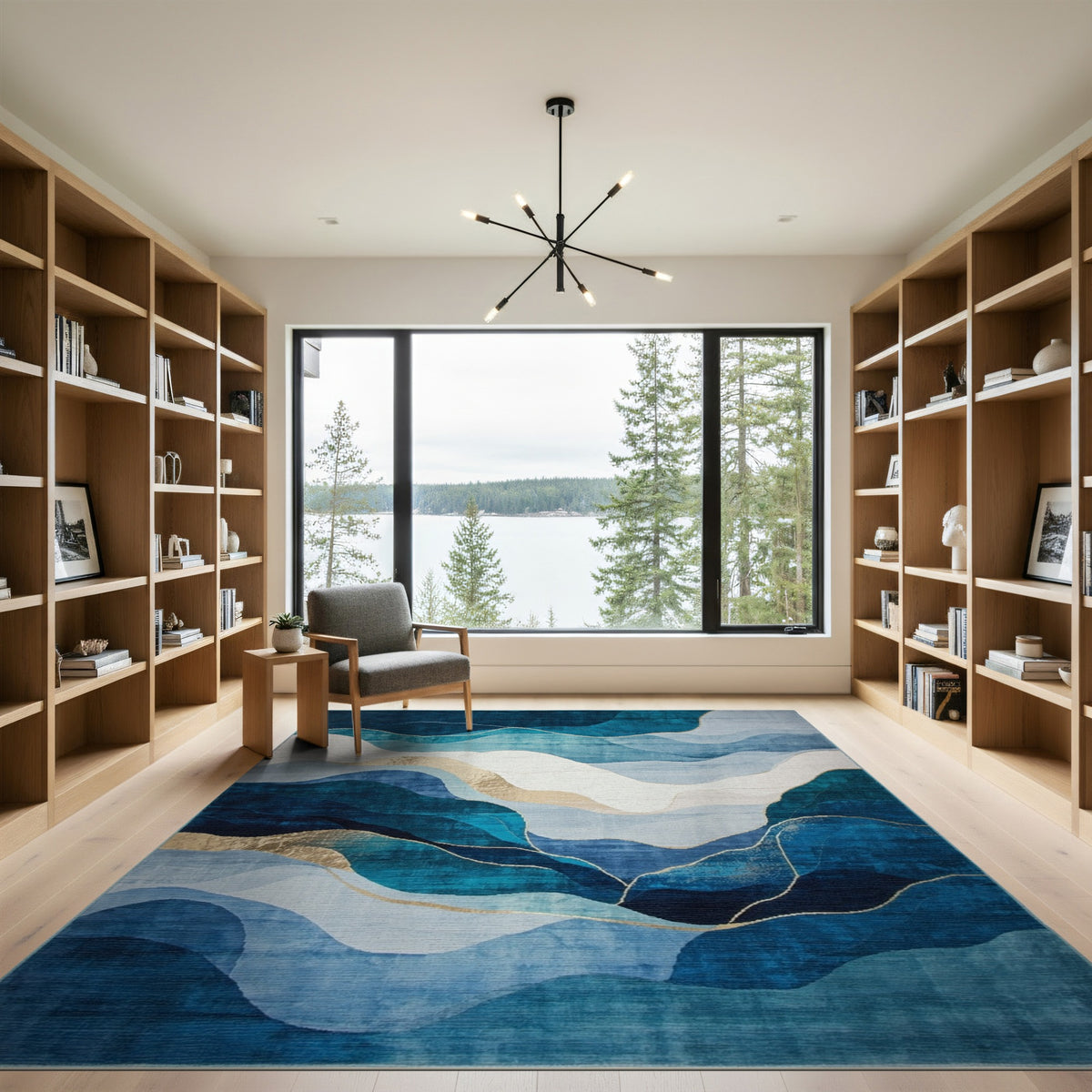 Blue Teal Wave Abstract Area Rug