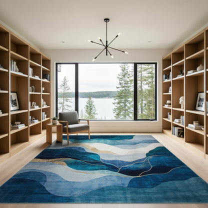 Blue Teal Wave Abstract Area Rug