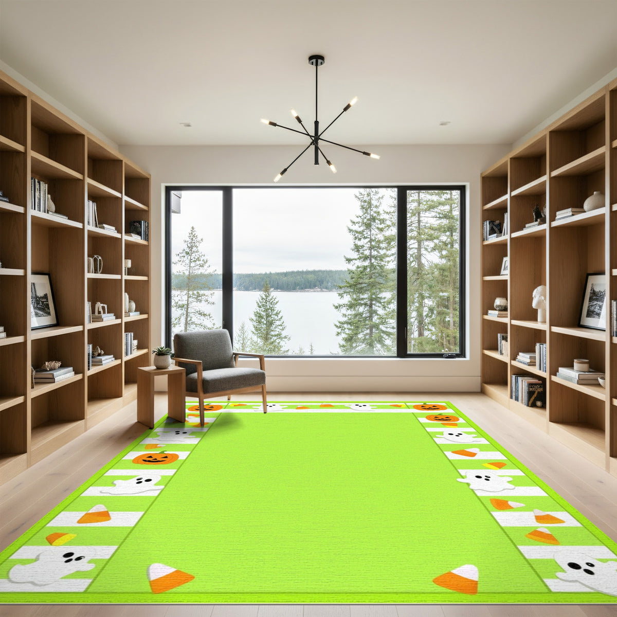 Green Halloween Kids Pumpkin Ghost Area Rug