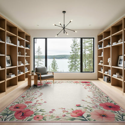Floral Vintage Pink Poppy Floral Vintage Area Rug