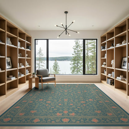 Blue Teal Floral Vintage Area Rug