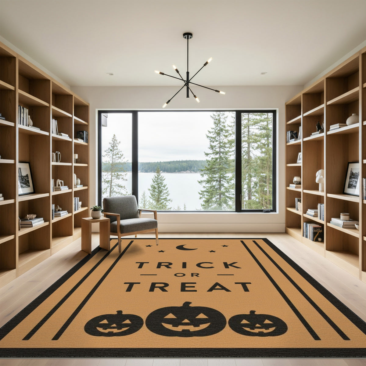 Kids Cartoon Trick or Treat Halloween Orange Area Rug