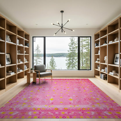Pink Kids Area Rug with Hearts and Stars