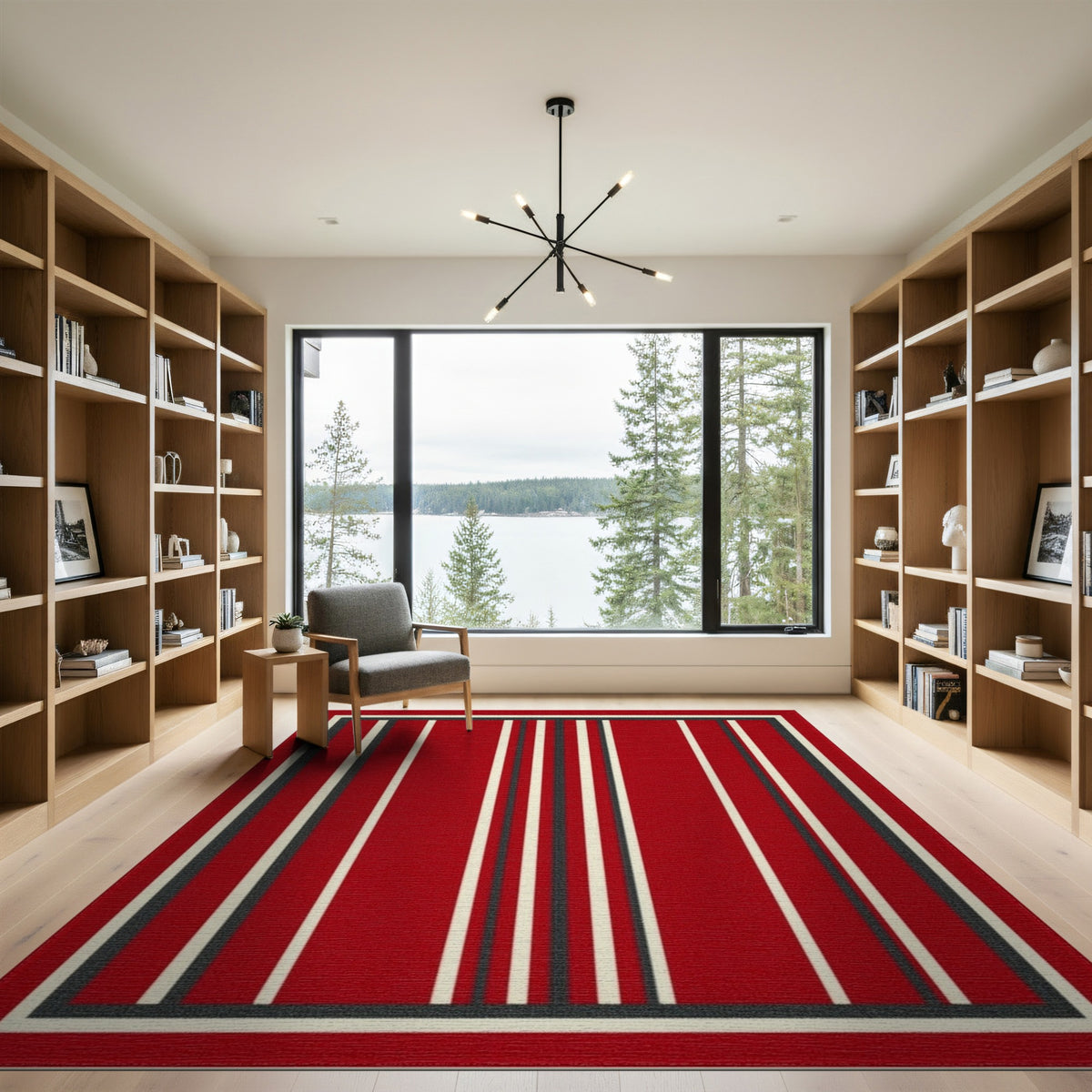 Geometric Modern Red Striped Geometric Area Rug