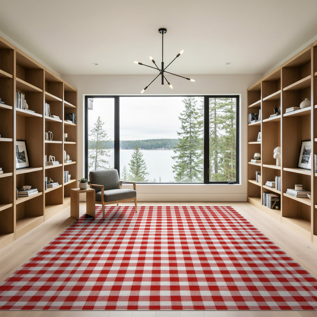 Red Gingham Checkered Red Area Rug