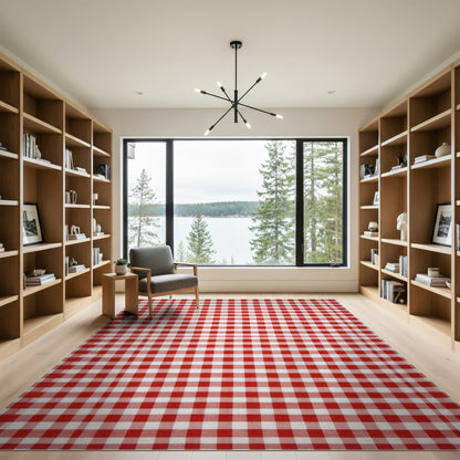 Red Gingham Checkered Red Area Rug