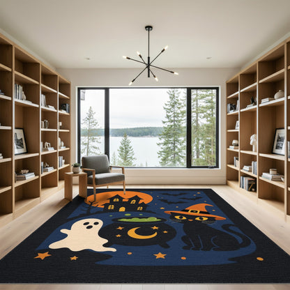 Spooky Halloween Witch Cat Area Rug