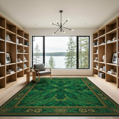 Emerald Green Floral Vintage Area Rug