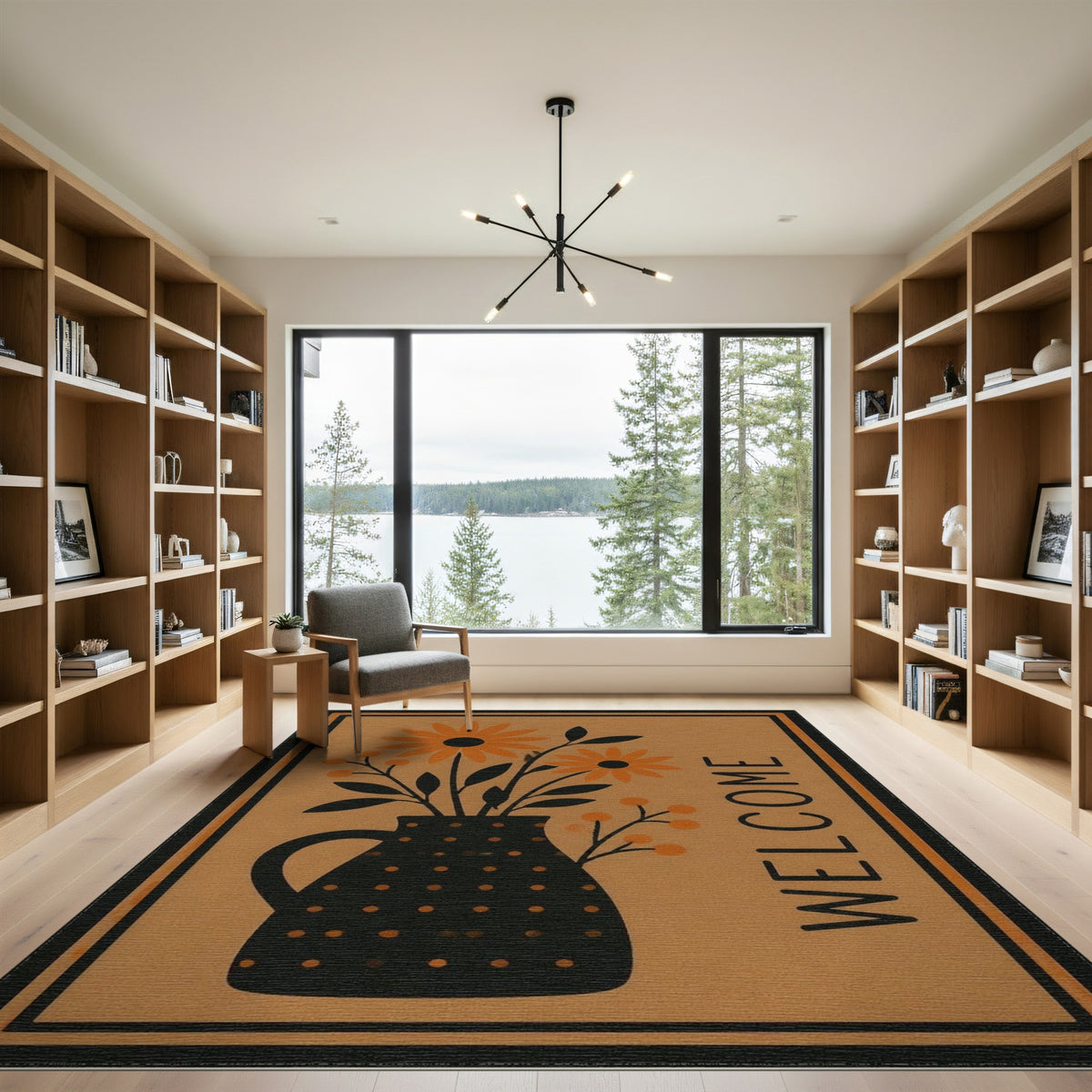 Orange Daisy Pitcher Welcome Area Rug