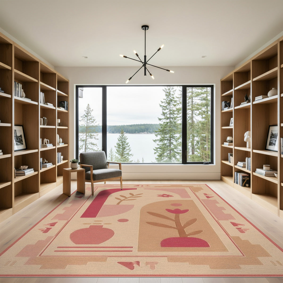 Pink Geometric Floral Geometric Modern Area Rug