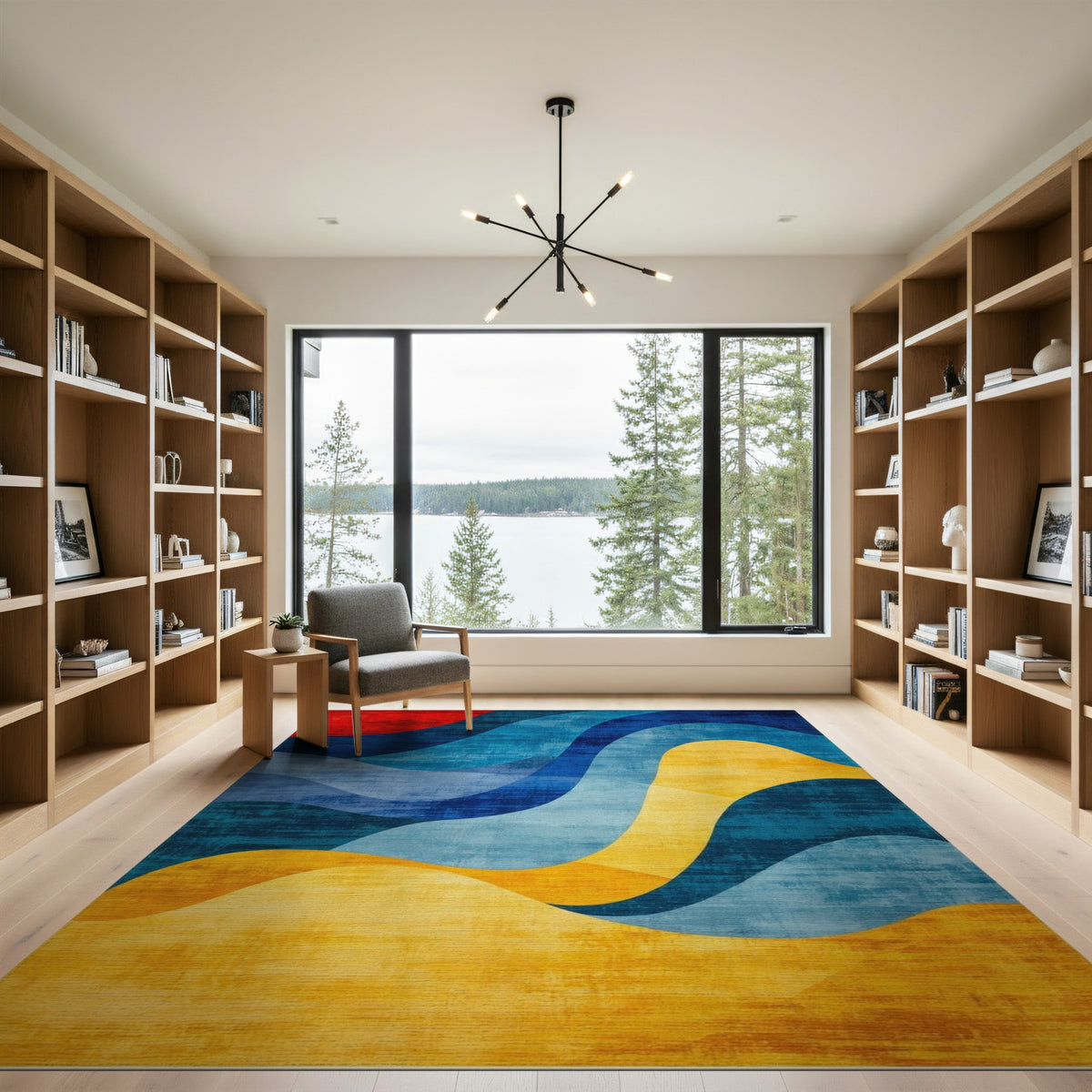 Blue Teal Abstract Wave Area Rug