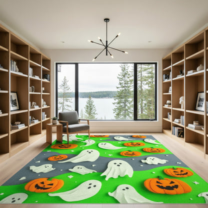 Multi-color and Patterns Halloween Ghosts and Pumpkins Kids Area Rug