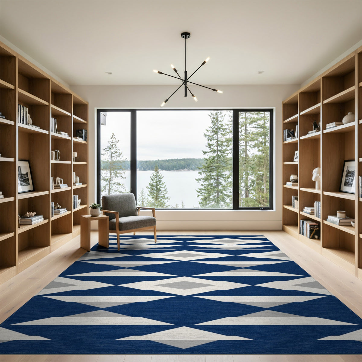 Navy Blue Geometric Diamond Blue and Teal Area Rug