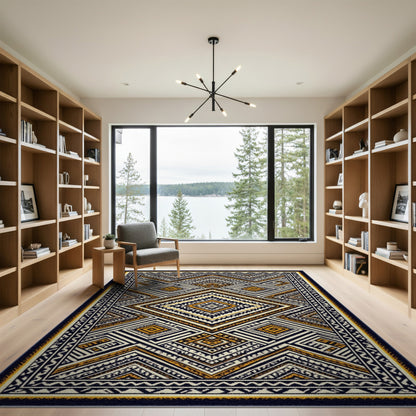 Multi-color and Patterns Black Gold Geometric Diamond Area Rug