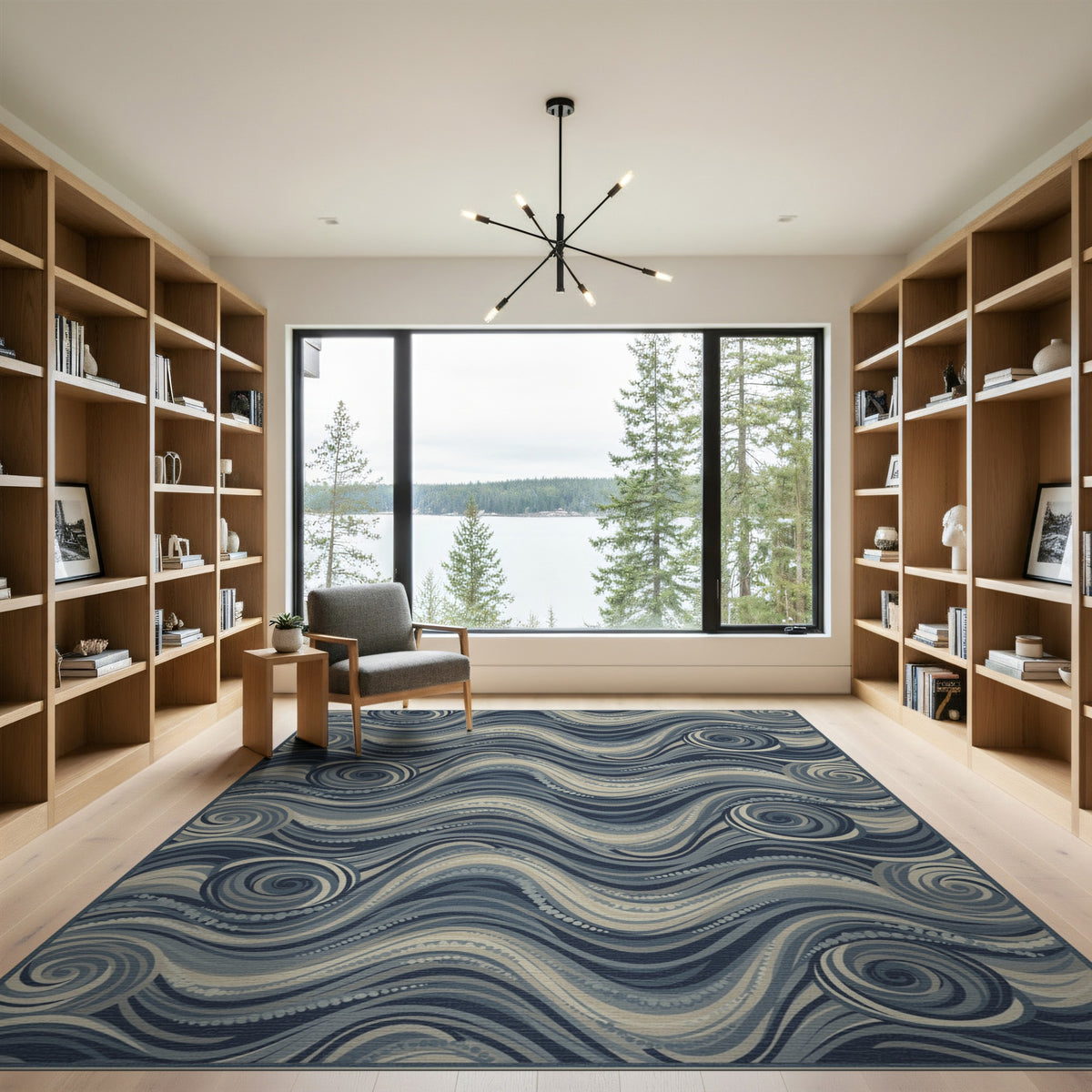 Abstract Area Blue and Teal Blue Swirl Wave Area Rug