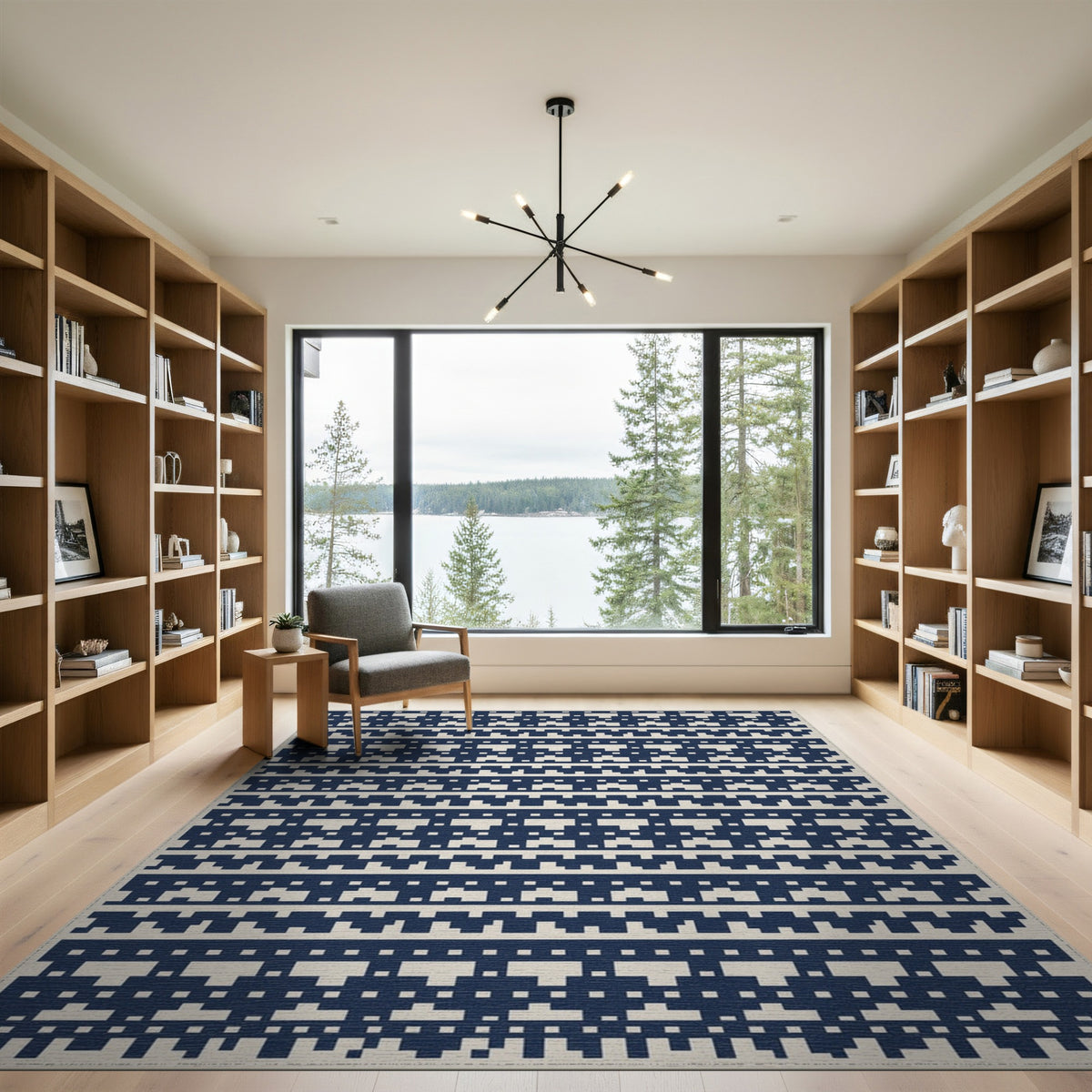 Navy Geometric Blue and Teal Area Rug