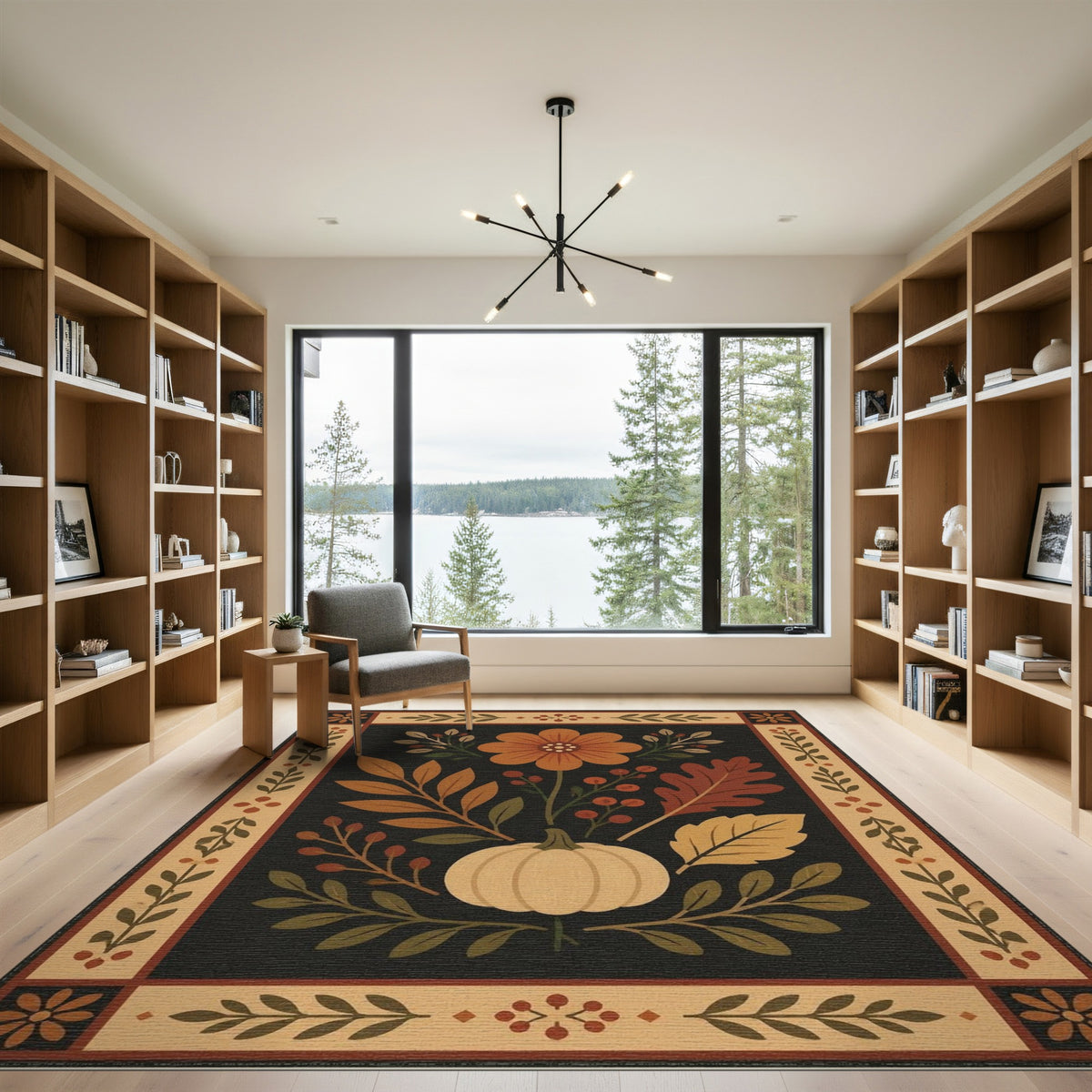 Autumn Pumpkin Floral Area Rug