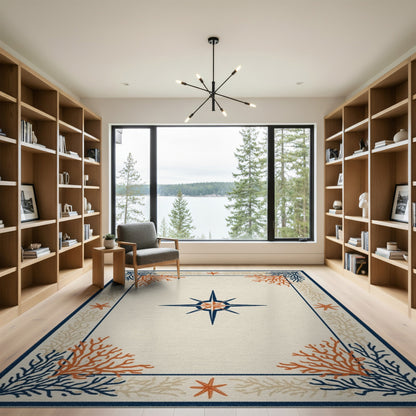 Coastal Compass Coral Area Rug
