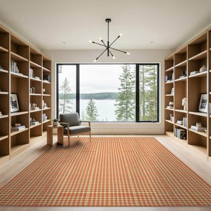 Orange Gingham Checkered Geometric Modern Area Rug