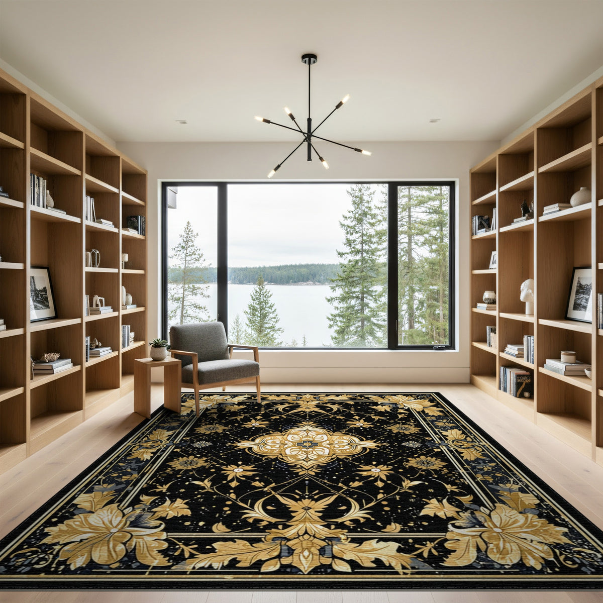 Gold and Silver Gold Floral Medallion Area Rug