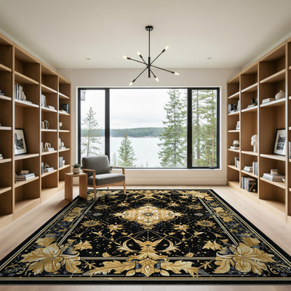 Gold and Silver Gold Floral Medallion Area Rug