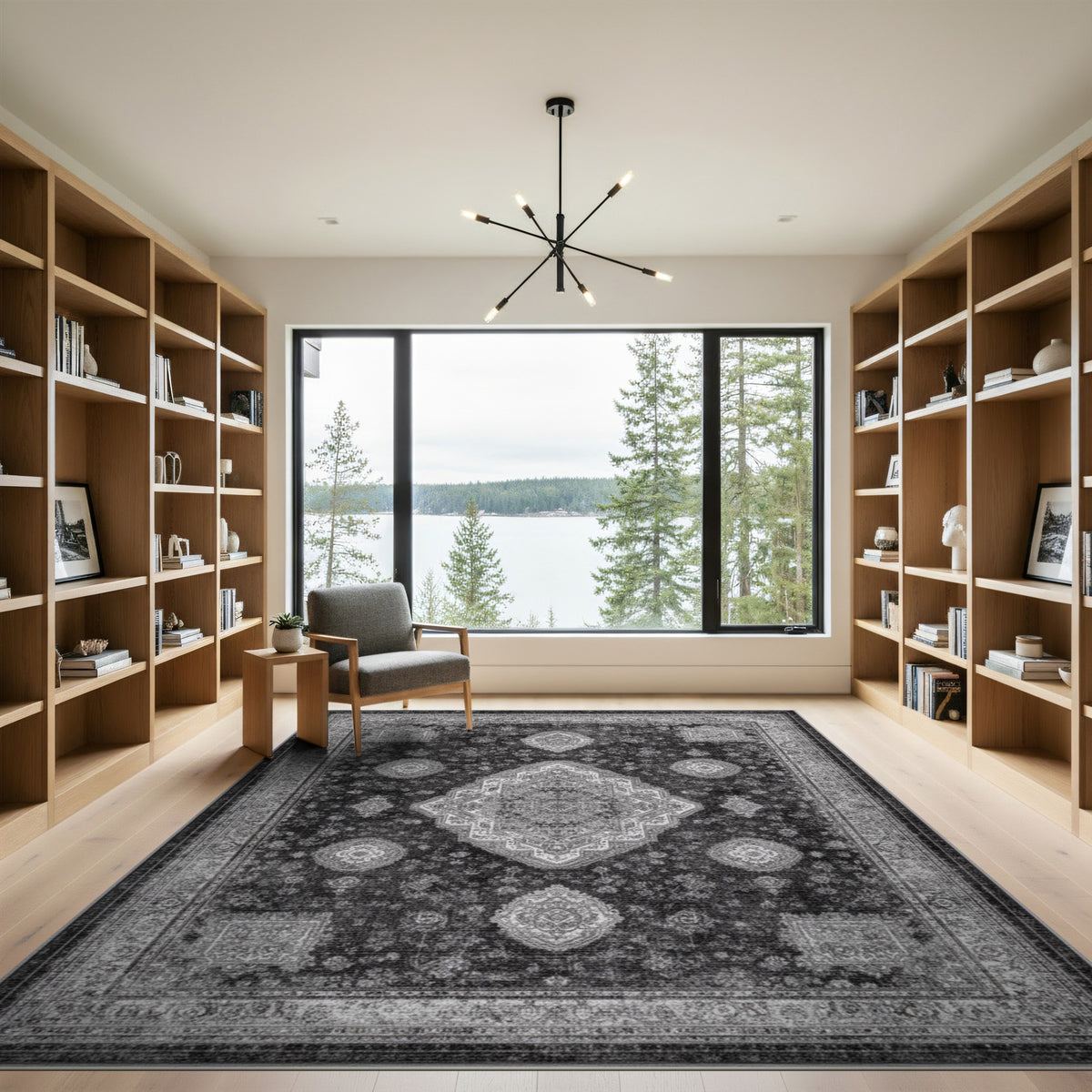 Black White Persian Medallion Area Rug