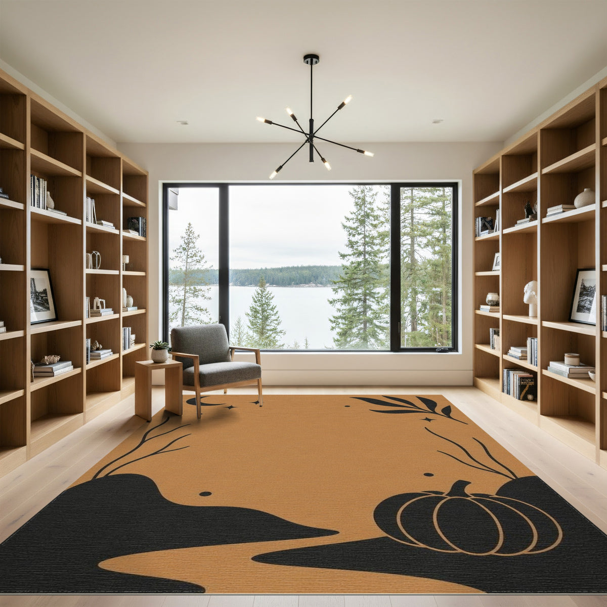 Rustic Farmhouse Orange Pumpkin Moon Area Rug