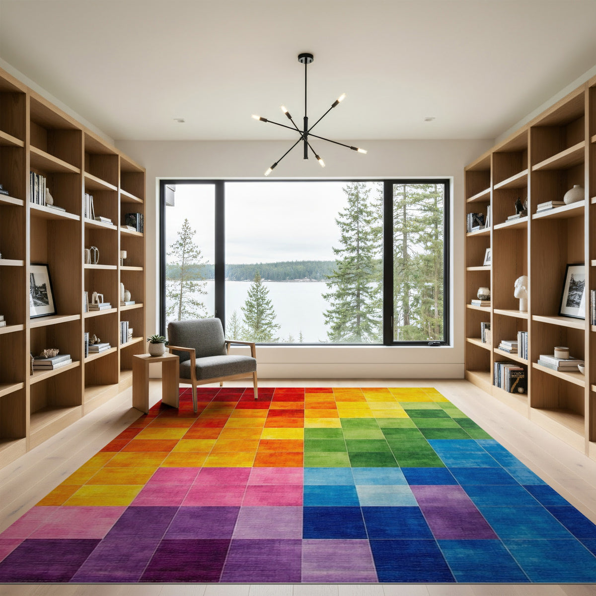 Rainbow Spectrum Grid Area Rug
