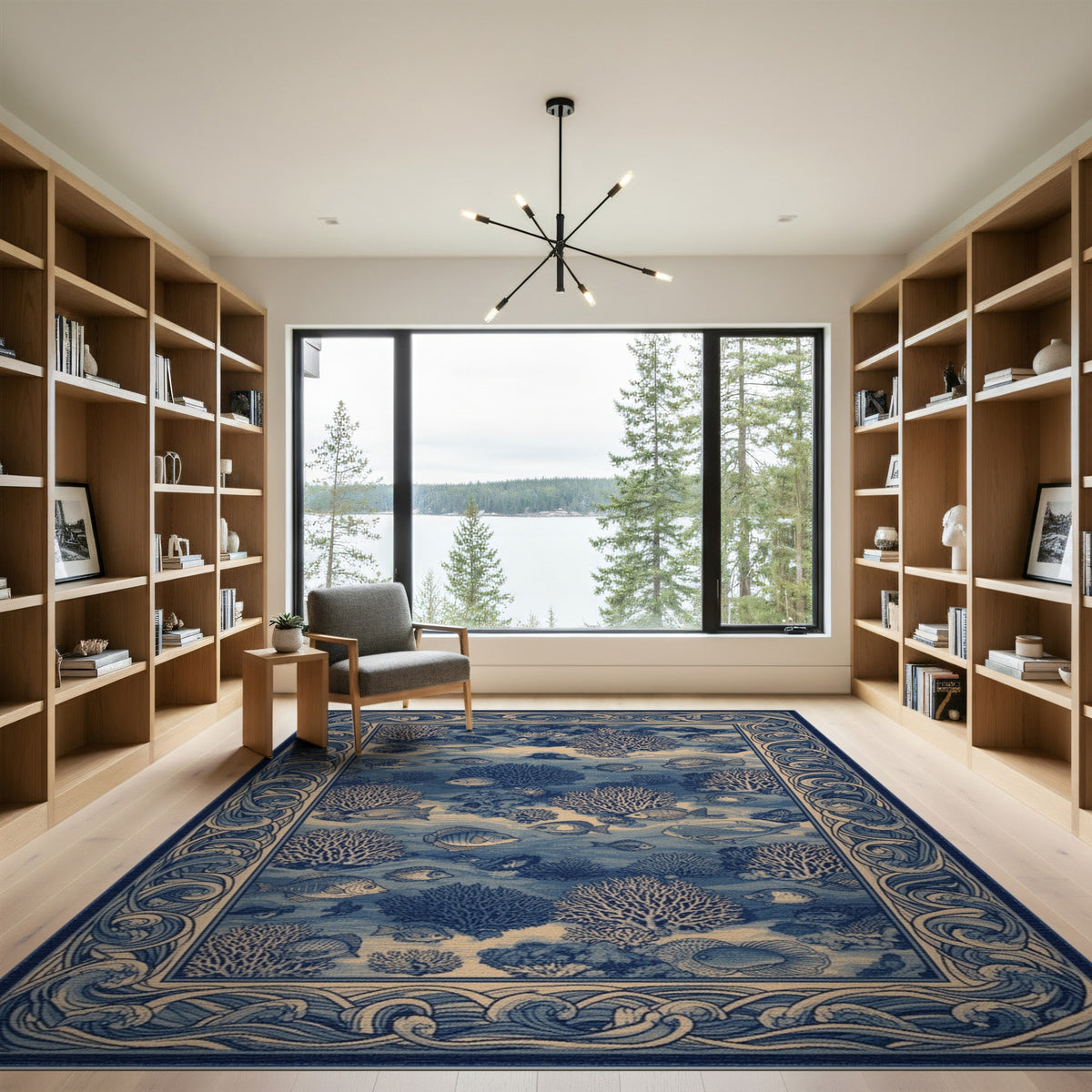 Coastal Beach Blue Ocean Fish Coral Area Rug