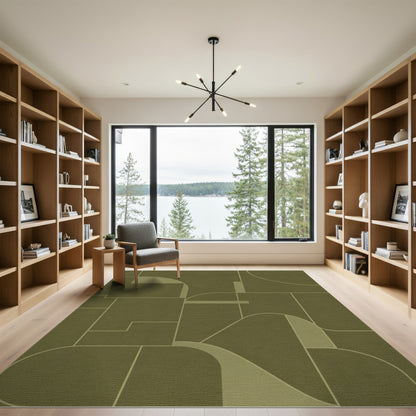 Green Olive Green Geometric Area Rug