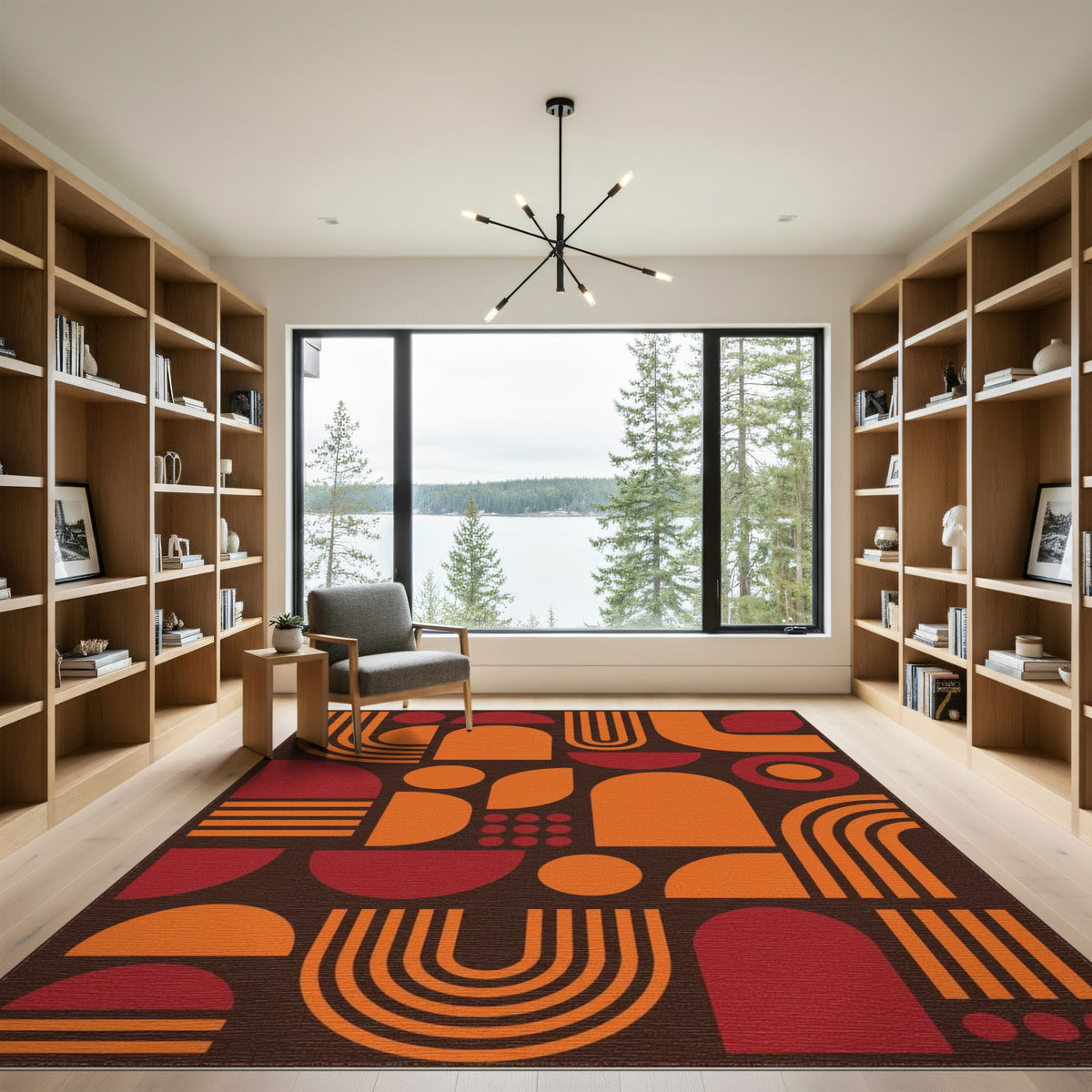 Orange Geometric Modern Area Rug