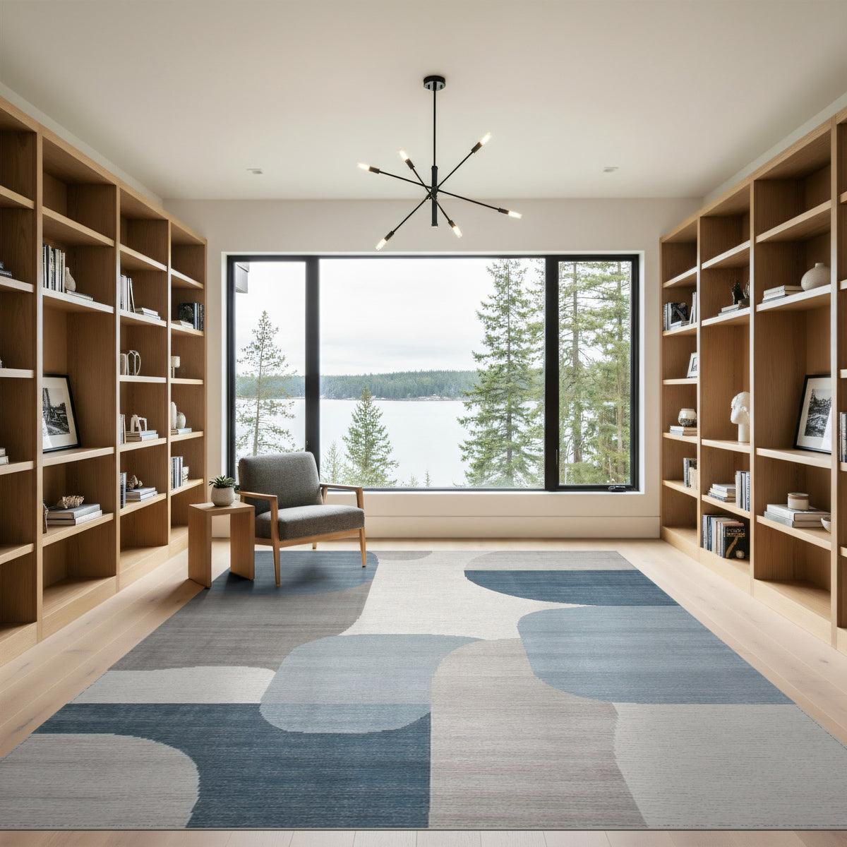 Blue Teal Abstract Circle Area Rug
