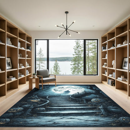 Ghostly Moonlit Staircase Halloween Rug