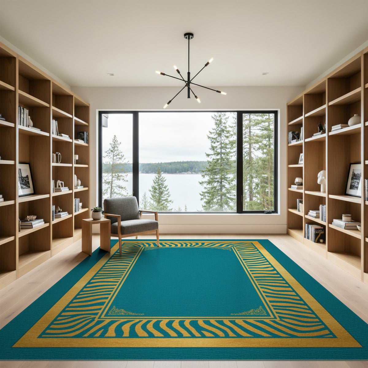 Teal Gold Zebra Border Area Rug
