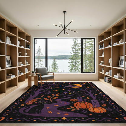 Midnight Cat Pumpkin Halloween Washable Area Rug