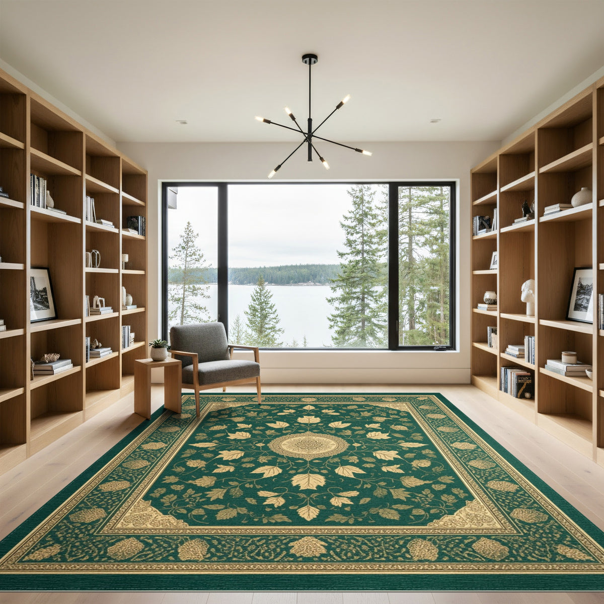 Traditional Persian Green Gold Persian Medallion Area Rug