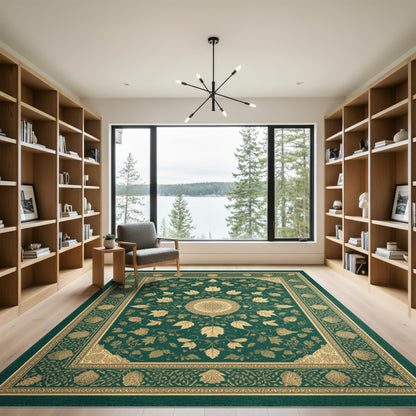 Traditional Persian Green Gold Persian Medallion Area Rug