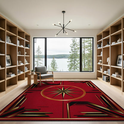 Geometric Modern Red Gold Starburst Geometric Area Rug