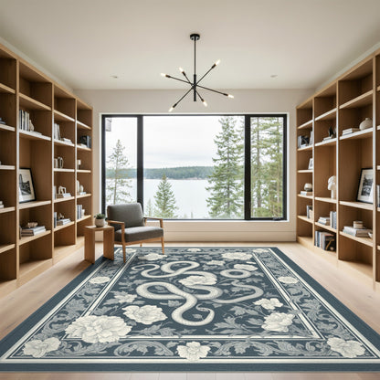 Blue Serpent Floral Vintage Area Rug