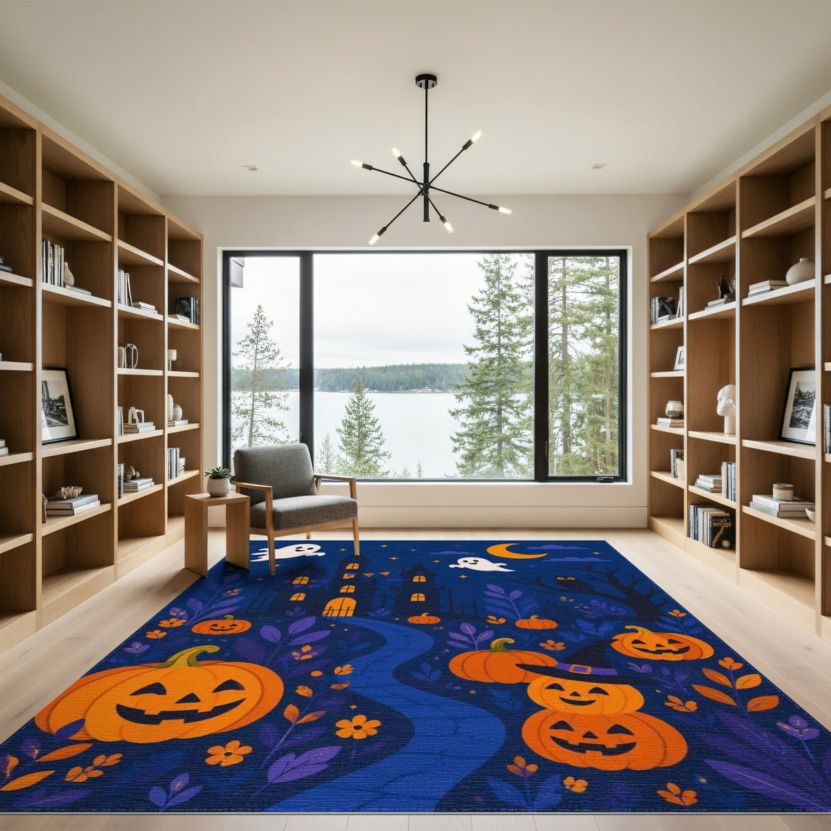 Halloween Haunted Castle Ghost Pumpkin Area Rug